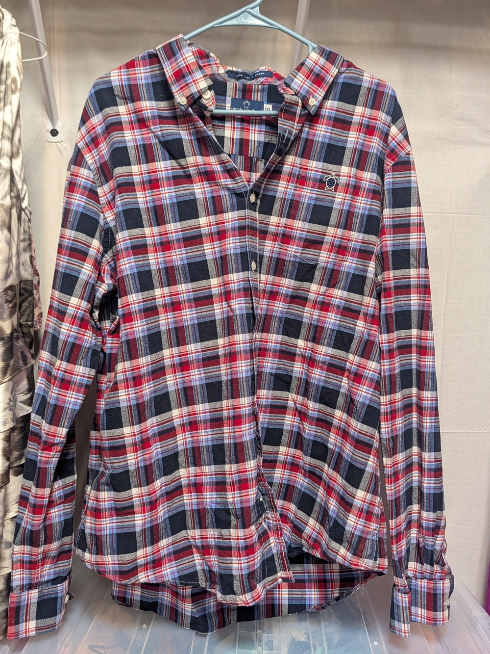 Simply Southern Men's Red, Navy & White Plaid Button-Up Shirt